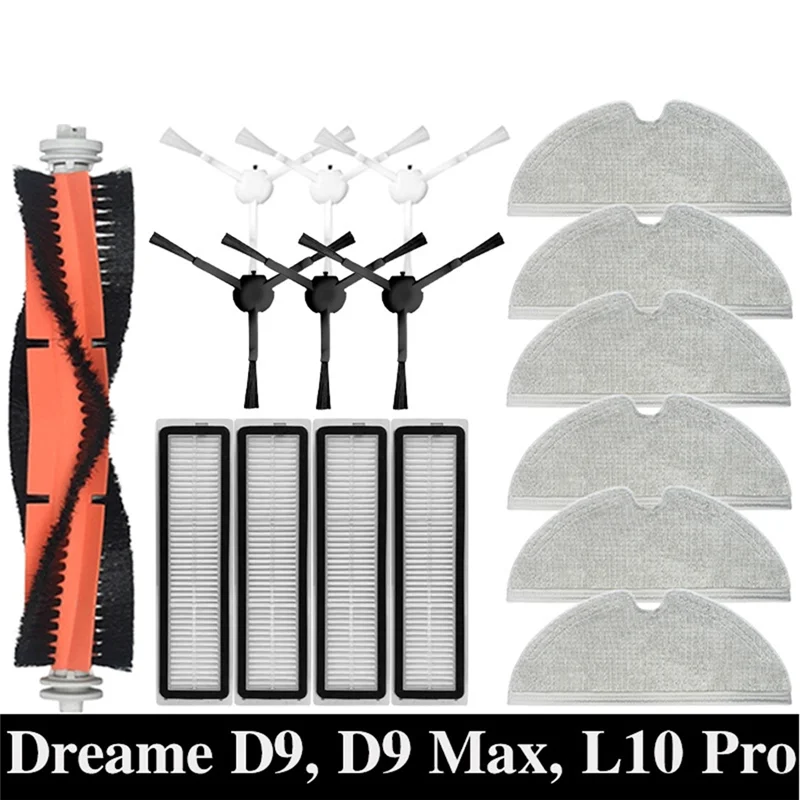 

For Dreame D9, D9 Max, L10 Pro Robot Vacuum Spare Parts Consumables Main Side Brush Hepa Filter Mop Cloth Accessories-A58E