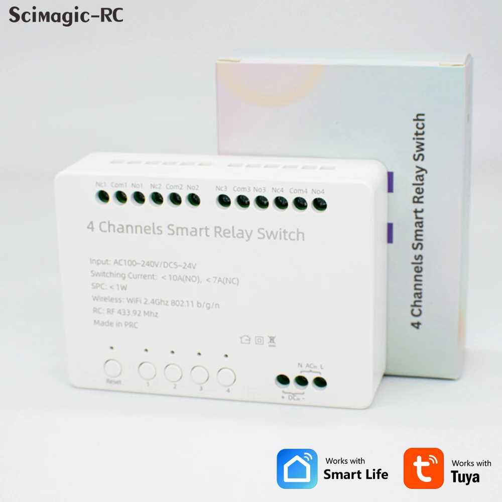 

【4 Channel Smart Relay】Tuya WiFi+RF433 DIY Module AC 100-240V/DC 5-24V Alexa Remote Timer Switch for LED Light Home Automation