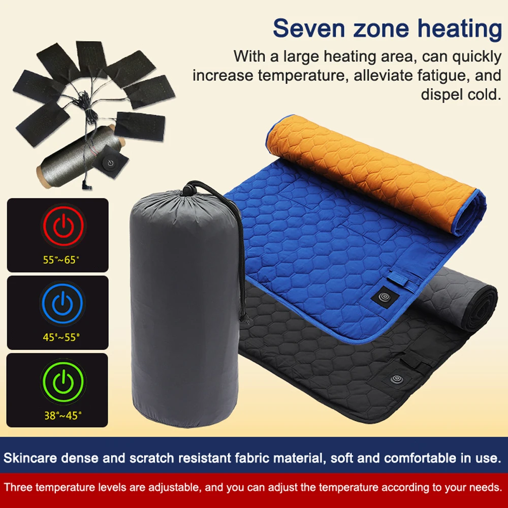 Winter Heating Mat USB Heating Sleeping Mat Camping Warming Mattress Temperature Adjustable Warm Tent Mat Foldable Sleeping Pad