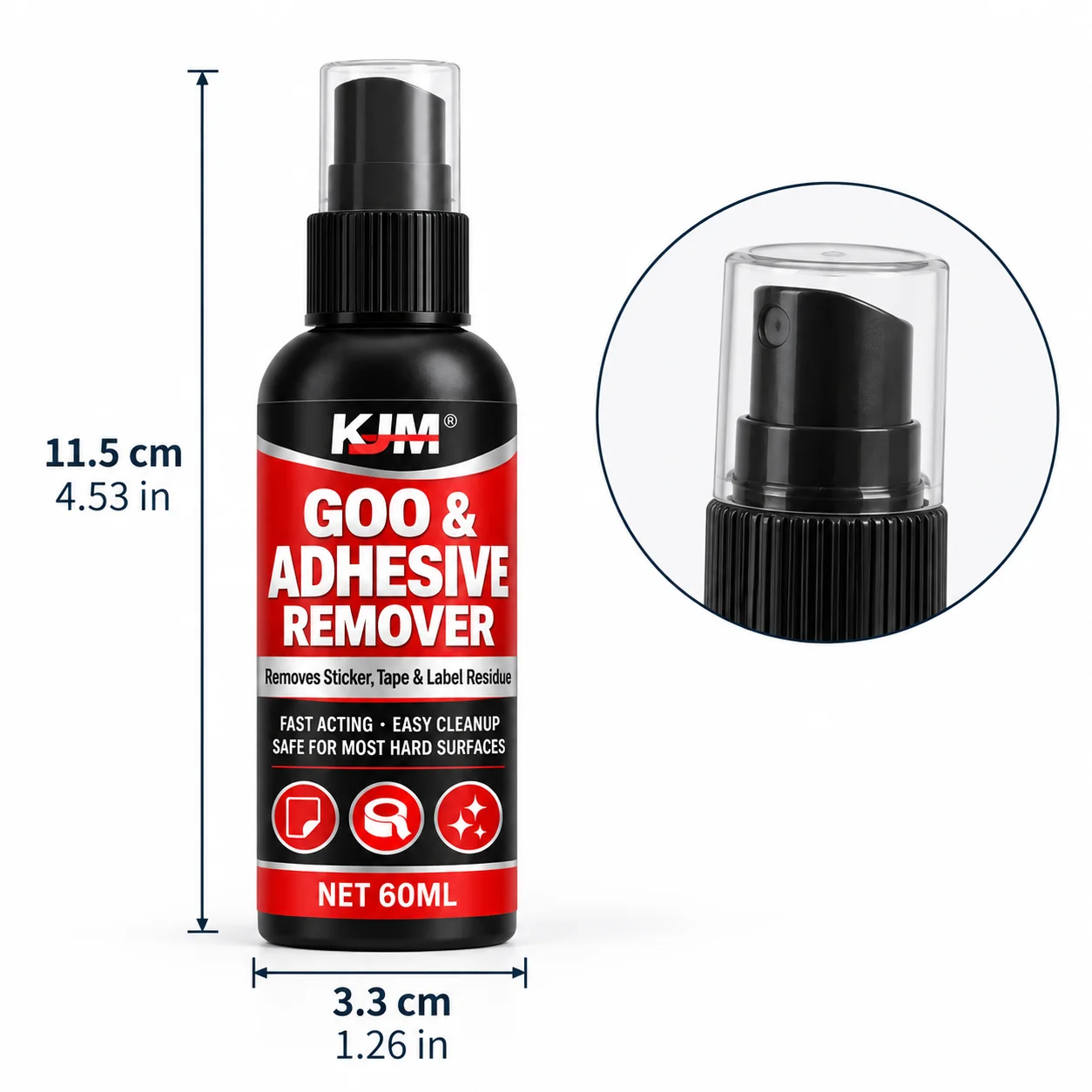KJM Adhesive Remover Spray, Sticker Glue Residue Cleaner for Wall Hooks, Double Sided Tape, Labels, Car Decals and Sticky Marks