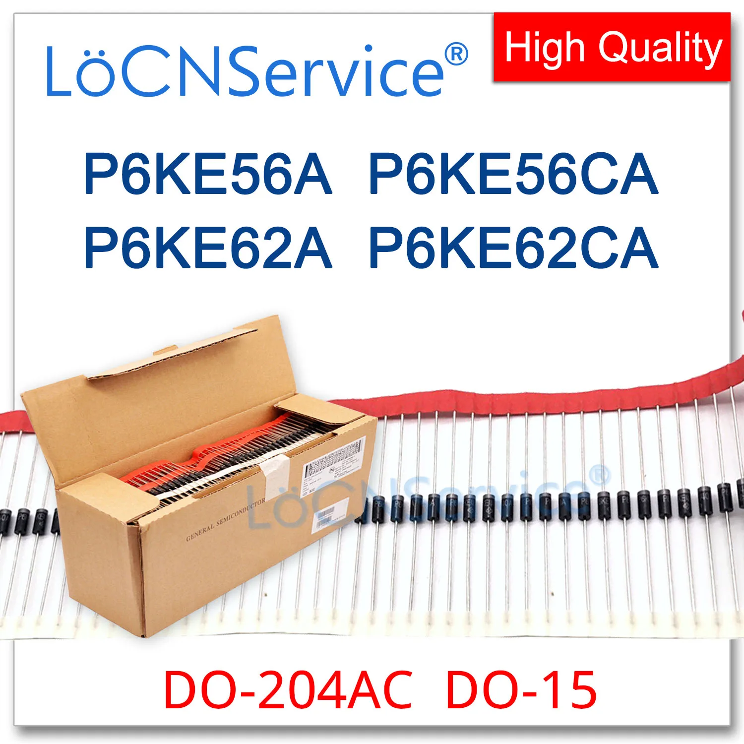 LoCNService 500 Chiếc 2000 Chiếc DO-204AC DO-15 P6KE56 P6KE56A P6KE56CA P6KE62 P6KE62A P6KE62CA P6KE Tivi Diode Chất Lượng Cao tivi