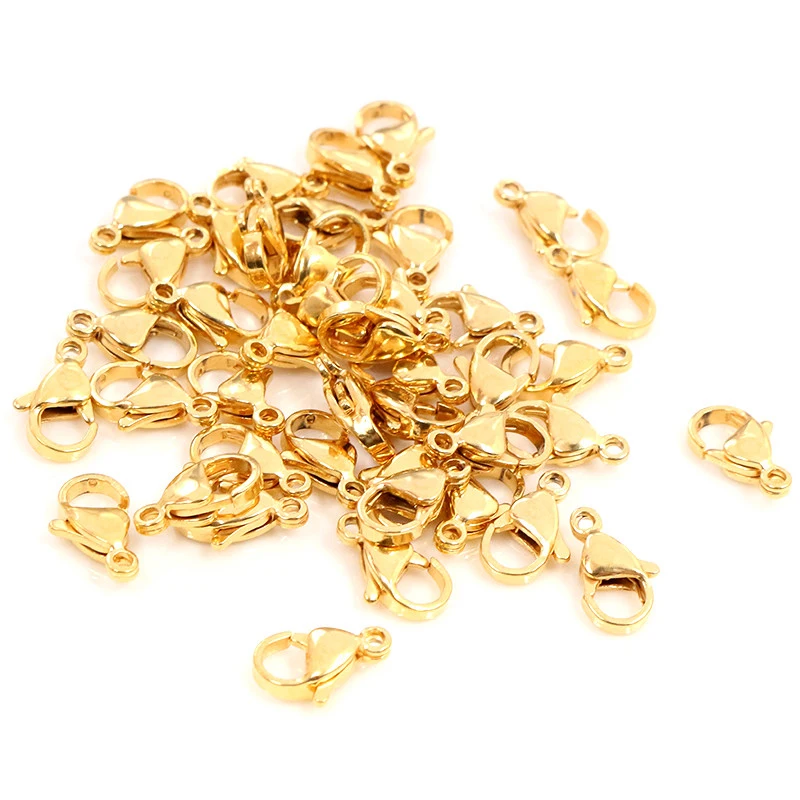 30pcs/lot 10*5mm 12*7mm Stainless Steel Gold Lobster Clasp Hooks for Necklace&Bracelet Chain DIY Fashion Jewelry Findings