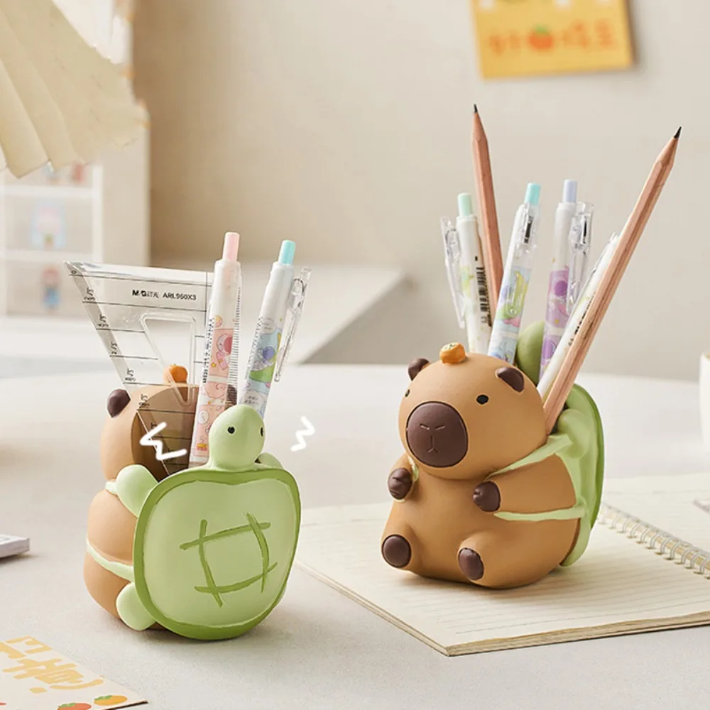 

Capybara Desk Pen Holder Resin Craft Ornaments Pencil Storage Box Cartoon Creative Stationery Organizer Home Office