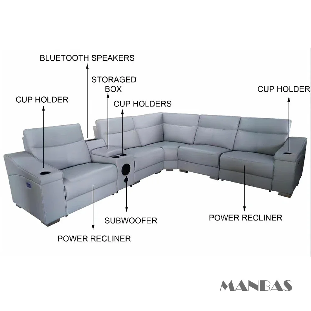 MINGDIBAO Mirage Theater Power Reclining Sectional Couch Genuine Leather Electric Recliner Sofa With Speaker Cinema Seating Room