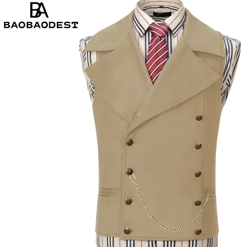 

Men's Suede Cowboy Vest | Double Breasted Faux Leather Waistcoat with Large Lapel for Western/Casual Ornate Stitching