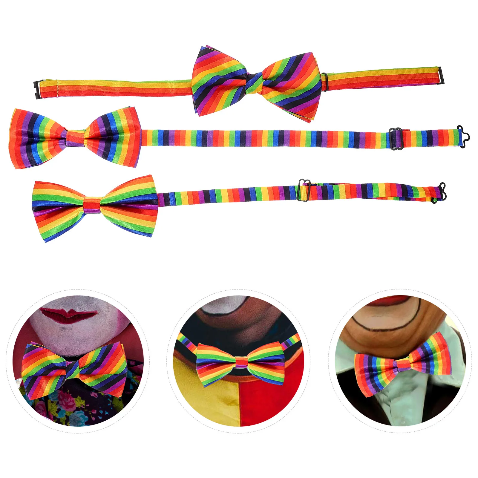 

3Pcs Colorful Rainbow Bow Ties Lively Stage Party Decor Unisex Accessories Rainbow Bow Tie Decor Women Decors Unisex Accessories
