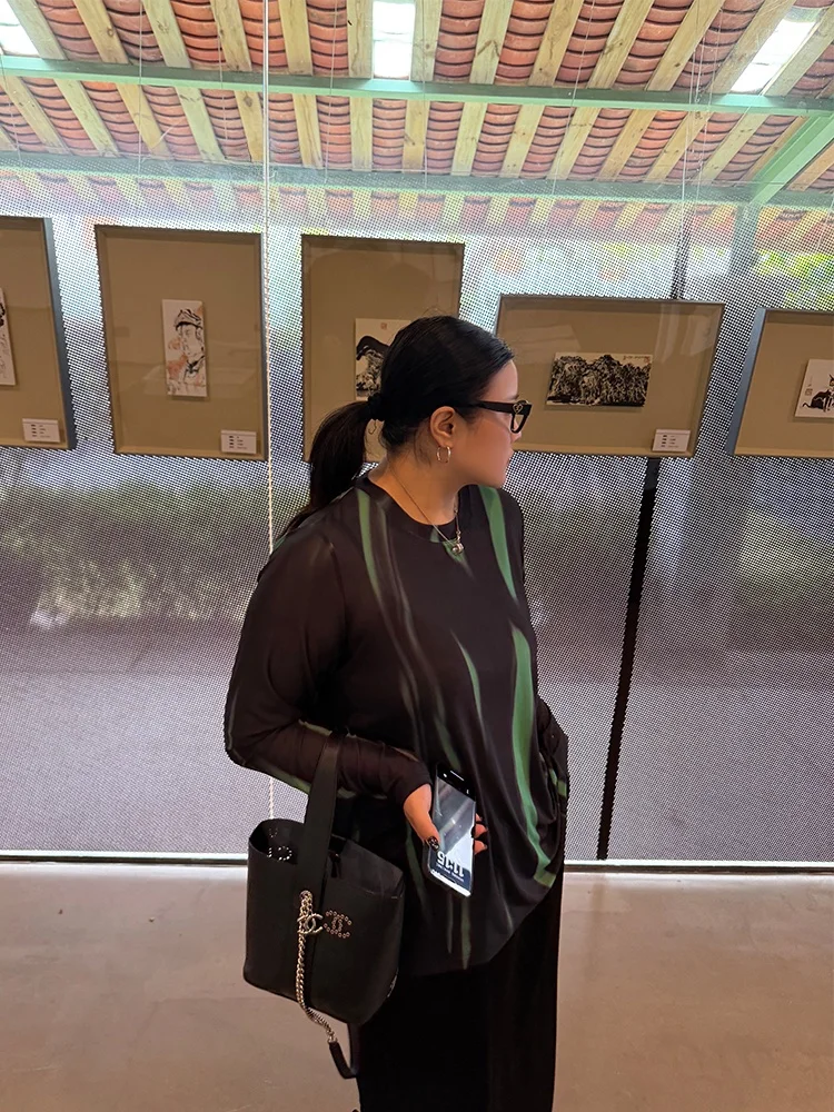 

Женская футболка с художественным принтом, эластичная, приятная к телу, сетчатая, с длинным рукавом, больших размеров, в повседневном стиле, с круглым вырезом, для весеннего сезона