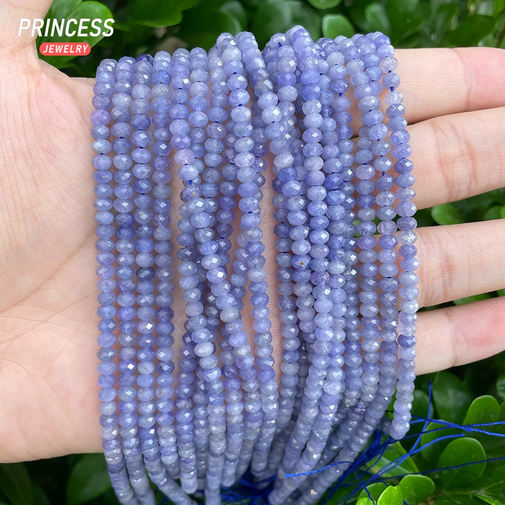 A++ Natural 3*4mm Tanzanite Faceted Rondelle Beads Loose Gemstone Beads for Jewelry Making Wholesale DIY Accessories