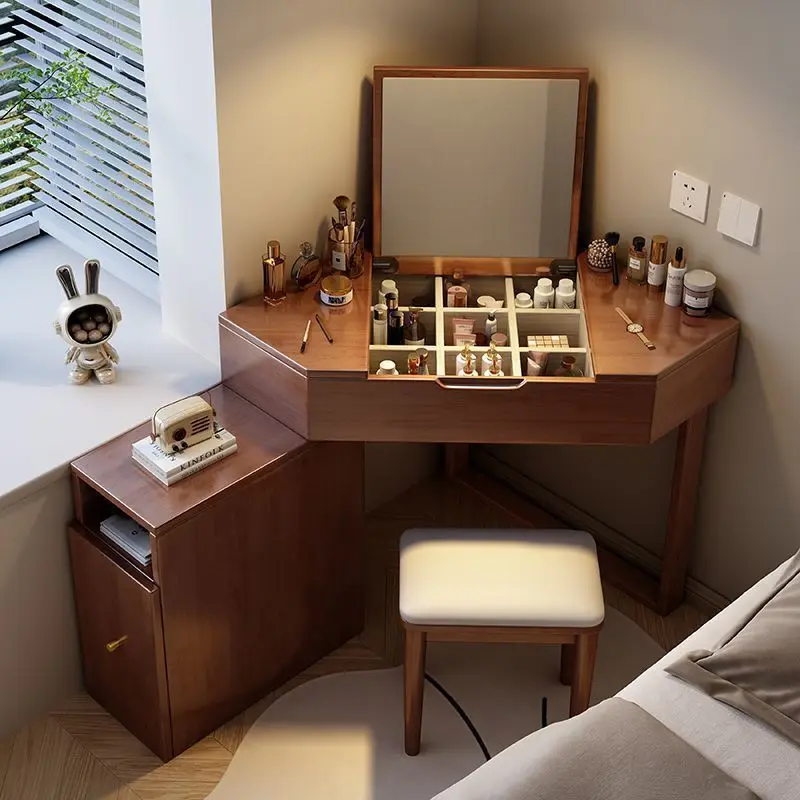

Solid wood corner dresser bedroom Internet celebrity simple small apartment ins storage clamshell integrated multi-function