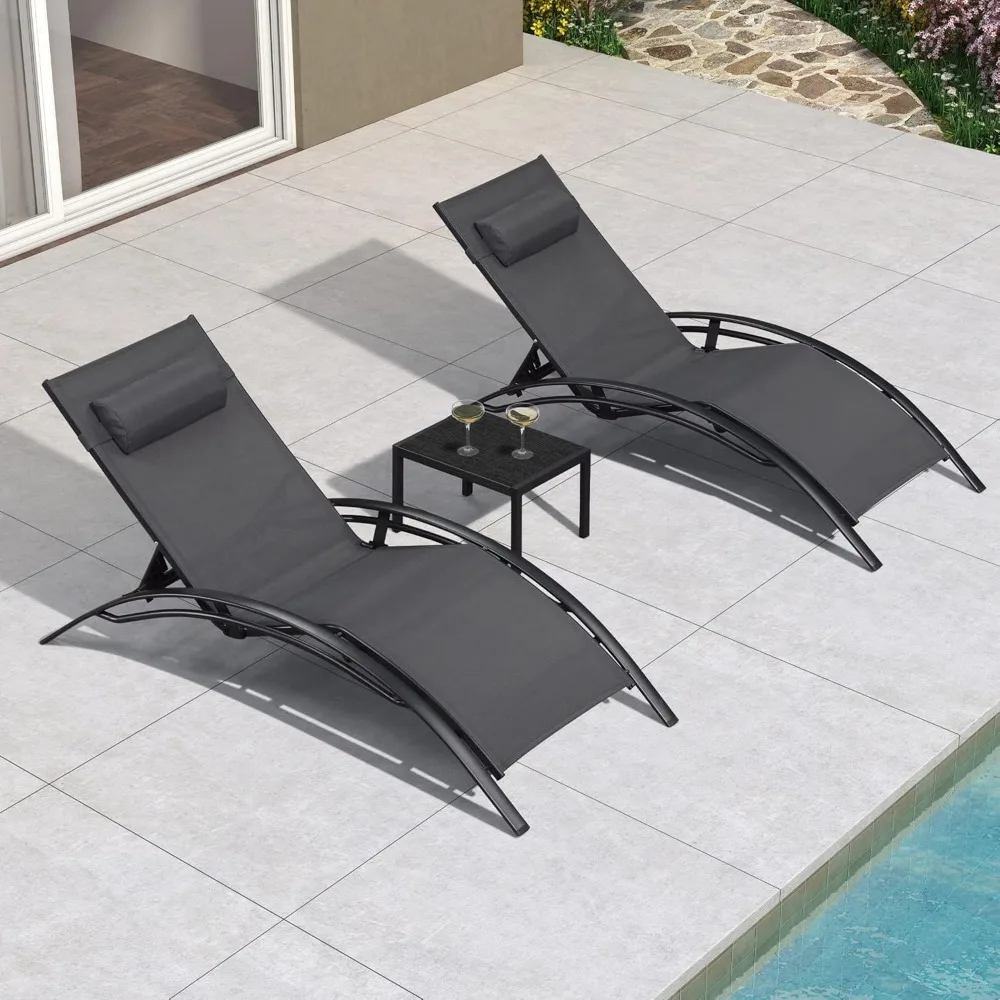 Oversized Patio Chaise Lounge Set with Side Table, Adjustable Recliner Chairs for Poolside, Beach & Outdoor
