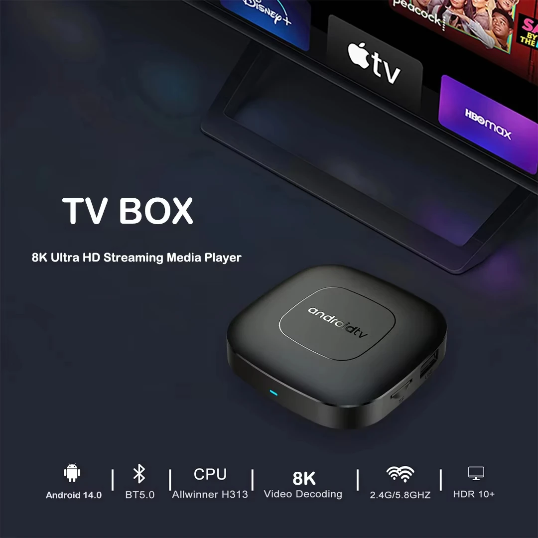 Android 14 T1 Smart TV Box Allwinner H313 8G+128GB ROM WiFi Doble (2.4G/5G) Bluetooth 5.4 YouTube Google Voice Media Player