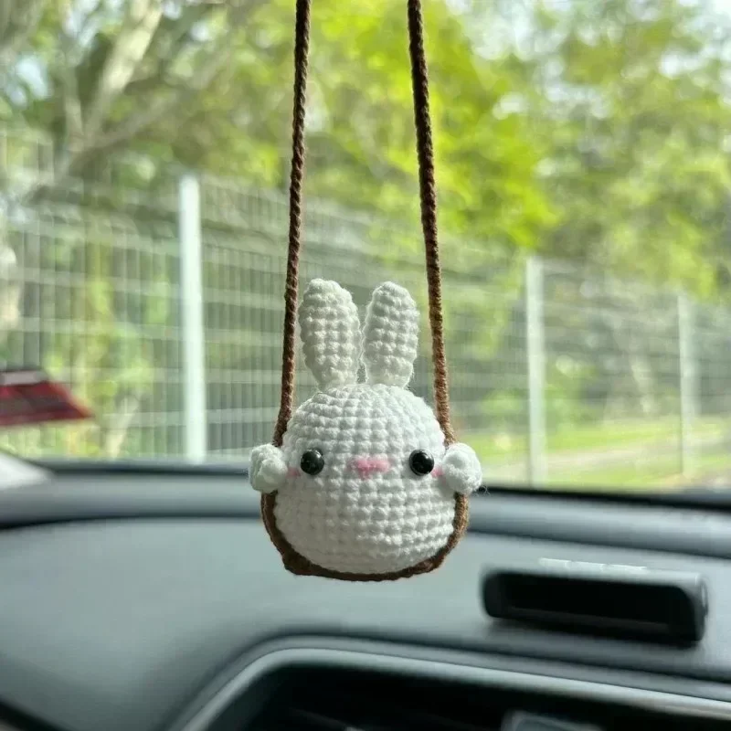 Cute Car Accessories,Pendants for Rearview Car Mirror Decor Hanging Cartoon Animal Handmade Crochet Ornament Decoration Gift
