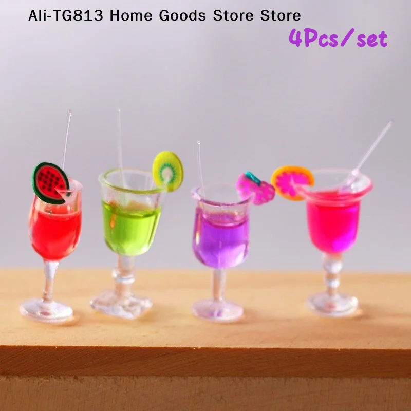 

[TG813]4Pcs 1:6 Dollhouse Miniature Fruit Cocktail Drinks Cup Model Kids Pretend Play Toy Doll House Accessories