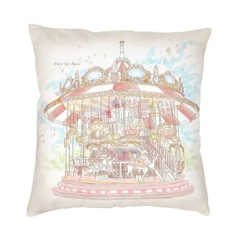 Pastel Circus Carousel Cushion Cover Double Side 3D Print Amusement Park Floor Pillow Case Sofa Cool Pillowcase Home Decoration