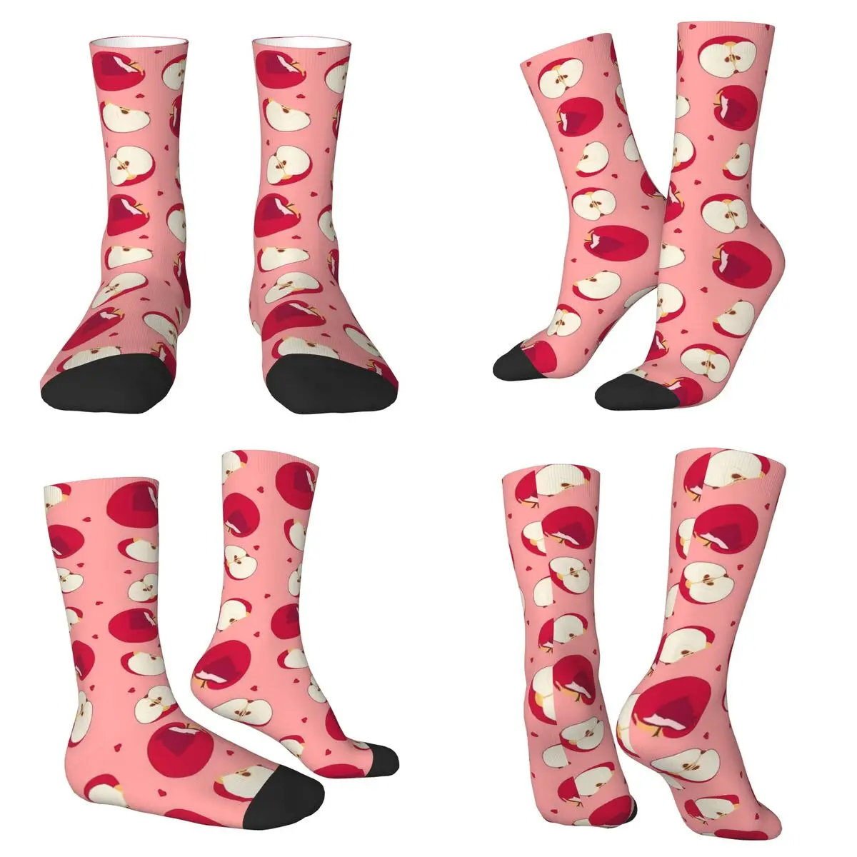 Cartoon Apple Pattern Socks Harajuku Sweat Absorbing Stockings All Season Long Socks for Unisex Valentine's Day Gifts