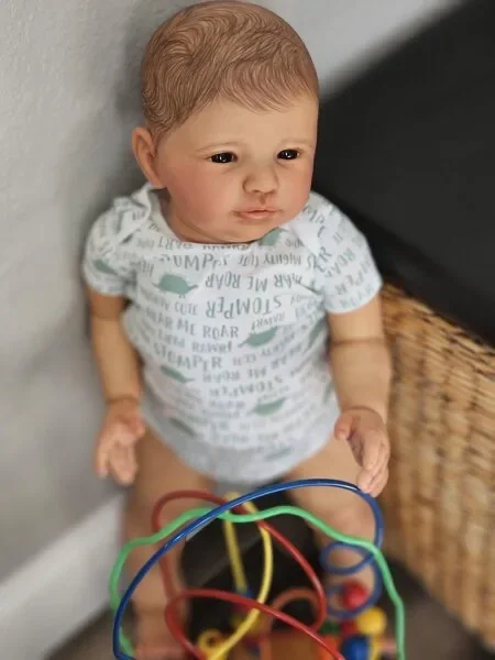 SINO-BB 30inch Reborn Baby Doll Vito Painted Hair Huge Boy Version Already Finished Doll Standing Boy