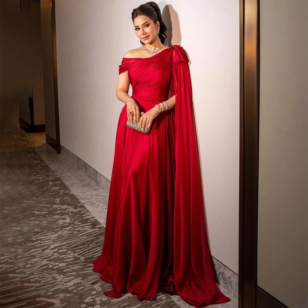 

Red Prom Dresses Customized Elegant Off The Shoulder Pleated Mermaid Prom Gowns Floor Length Formal Party Dress 2025