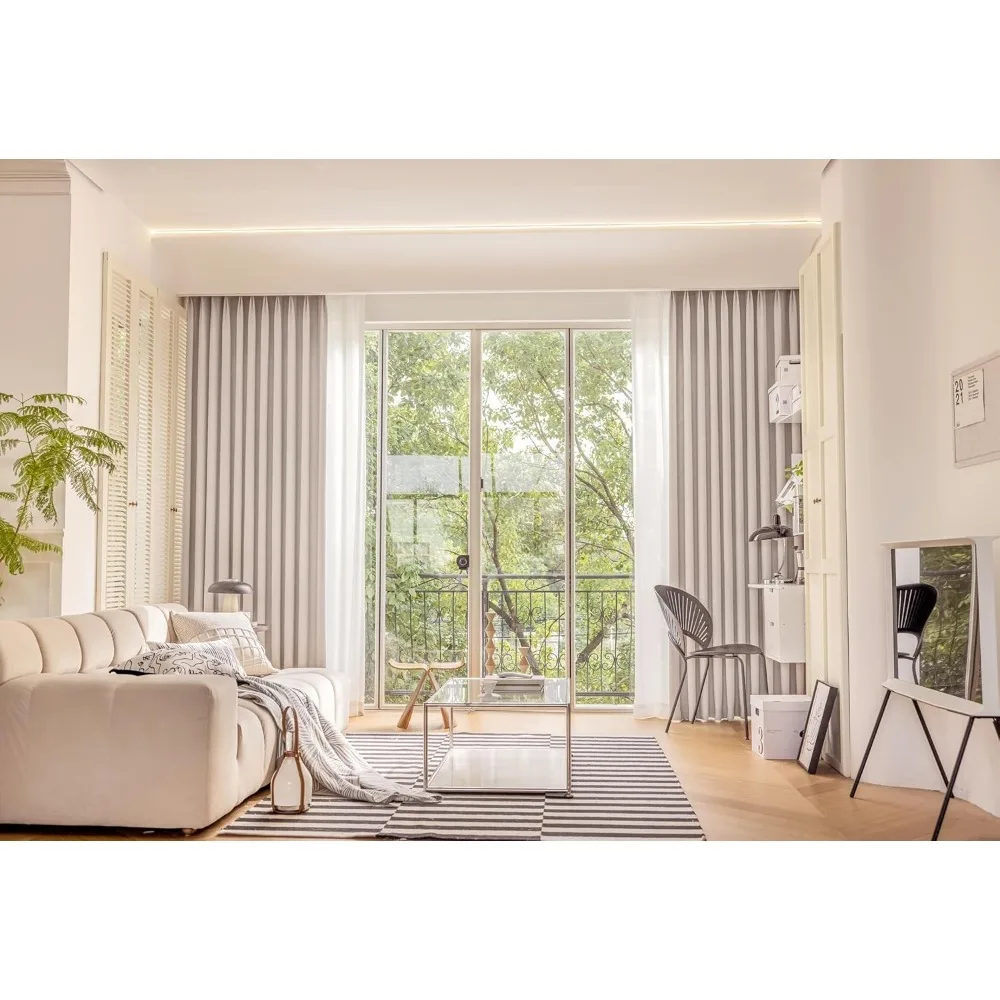 Blackout Grommet Window Curtains, Cream Jacquard Solid Color Drapes, 54 x 63 Inches, 2-Panel Set, Bedroom Privacy Enhancing Curt