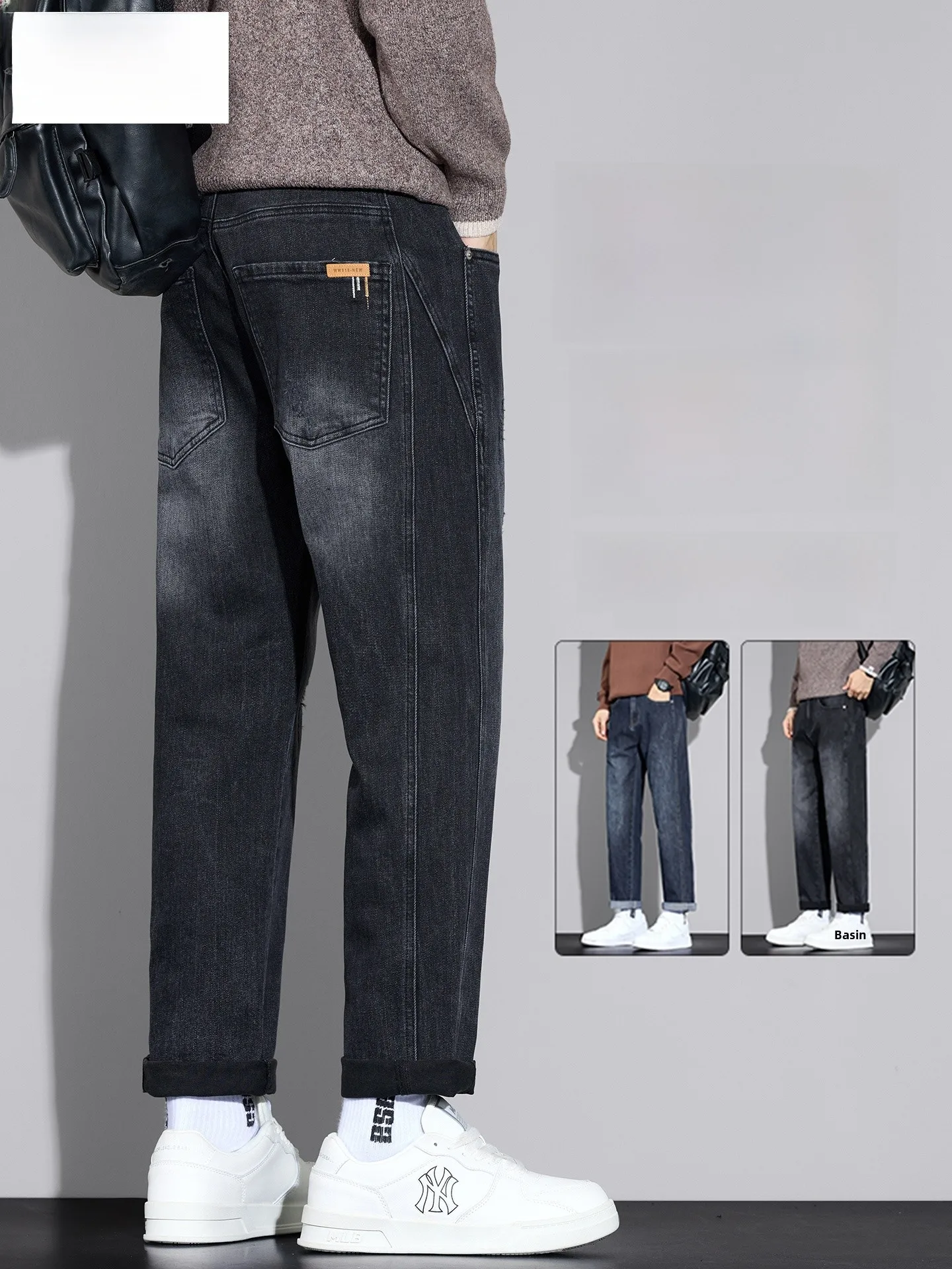 

High-End ey Men's Jeans Loose Straight Leg Spring Trendy Brand Haome 2026 New Elastic Casual Pants Comfortable Cotton Blend