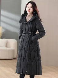 2024 New Winter Jacket Women Long Thicke Down Cotton Coat Elegant Lady Hooded Outerwear Korean Fashion Female Parkas Overcoat