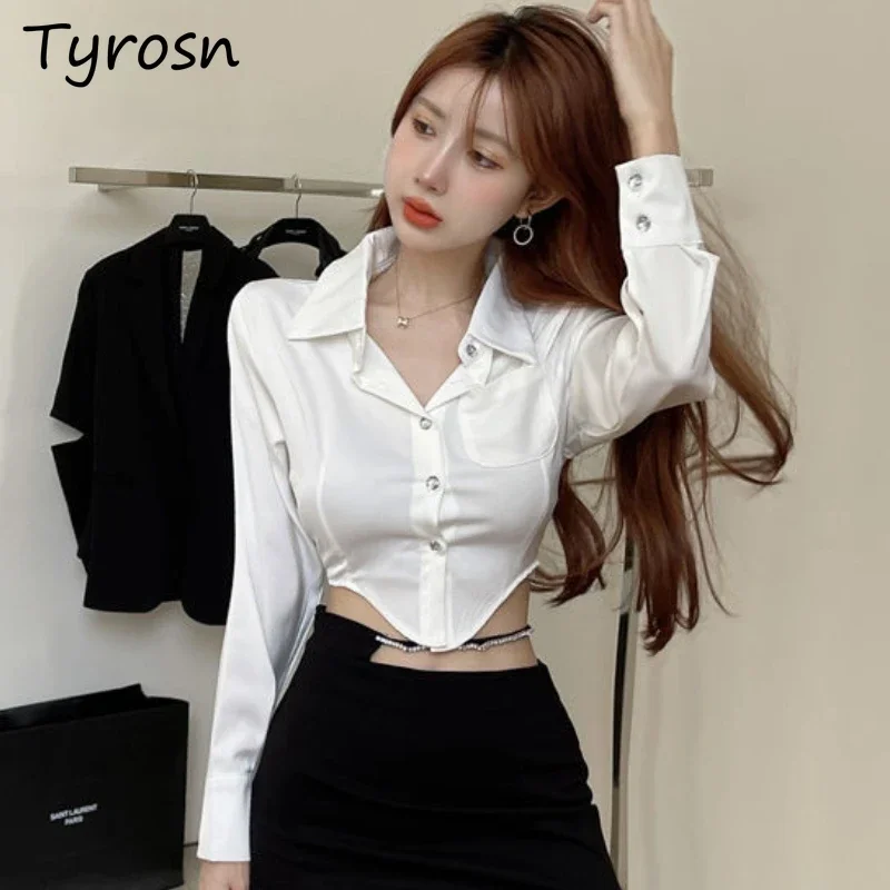 Women Shirts Solid Simple All-match Autumn Fashion Sexy Design Leisure Turn-down Collar Korean Style Ladies Mature Daily Tender