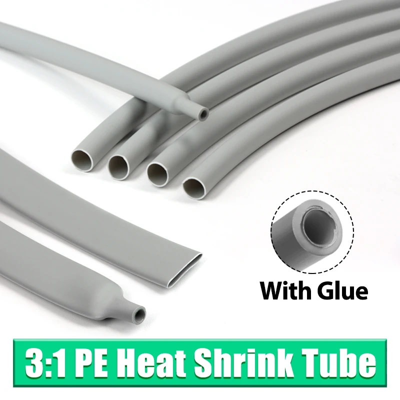 

1/2/5/20M 3:1 Grey Heat Shrink Tube Thick Glue Dual Wall Tubing Polyolefin Insulated Shrinking Cable Sleeve Diameter 2.4 ~ 50mm