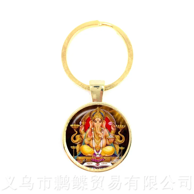 2018 New Trendy 25 millimetri Ganesha Buddha Elefante Cupola di Vetro Portachiavi Fatti A Mano Degli Uomini Dei Monili del Supporto di Chiave Dell'automobile Souvenir Per Il Regalo