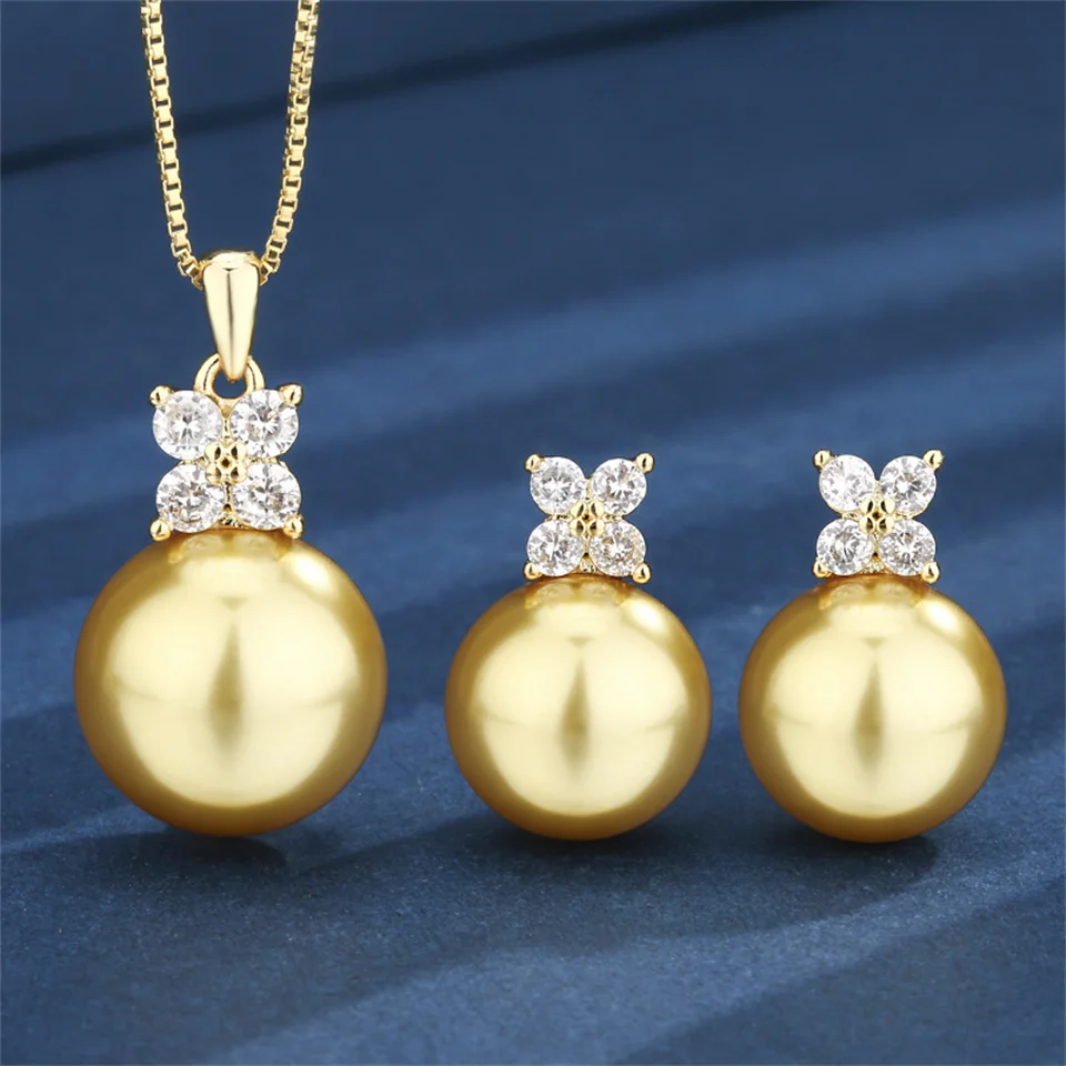 

Gold-inlaid Pearl Jewelry Set 14-12mm Simple Everyday Diamond Necklaces Earrings Set Niche Light Luxury Stainless Steel Jewelry