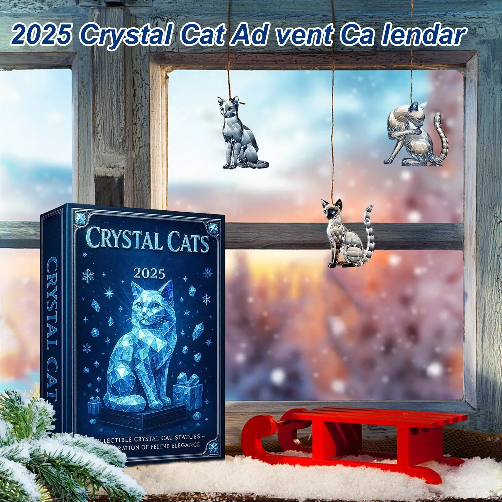 Katzen-Weihnachts-Countdown, 24 Tage Weihnachtsfeiertags-Countdown, 2D-Acryl-Katzen-Sammelfigur für Zuhause, Schlafzimmer, Urlaub, Schule