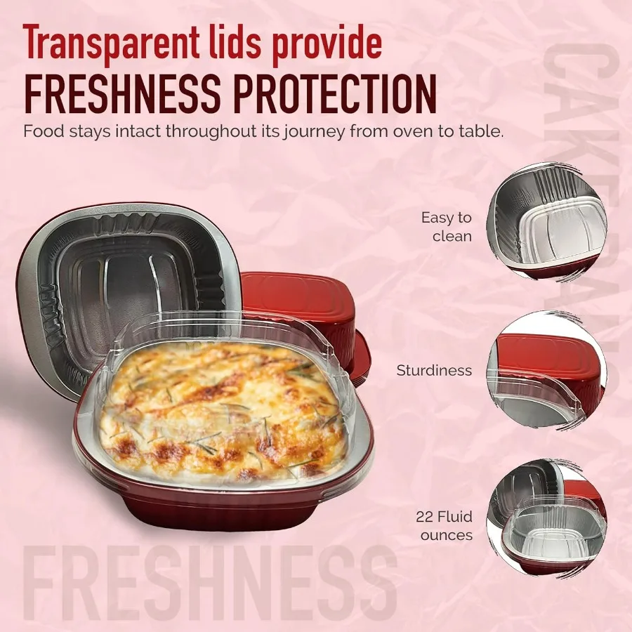 Bandeja para hornear antiadherente de papel de aluminio de colores pesados desechable con tapas, moldes cuadrados para pasteles o entree de 5x5, perfecta para catering y Ev