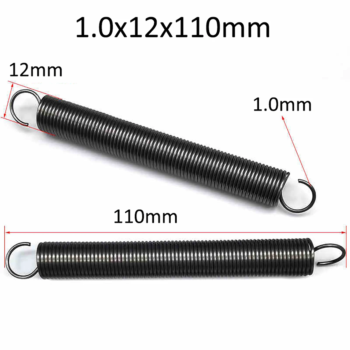 

10pcs Extension Springs Tension Expansion Spring Hook-end Spring Steel Wire Diameter 1.0mm Outer Dia. 12mm Length 35-140mm