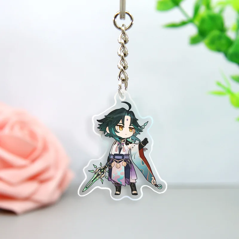 3pcs Random Genshin Impact Acrylic Patch Keychain Jewelry Crafts Accessories Anime Ornament Bag Pendant