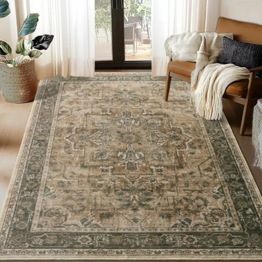 

Distred 5x7 Area Rugs for Living Room Bedroom Non Slip Washable Medallion Pattern Printed Low Pile Thin Carpet Rugs for Dining
