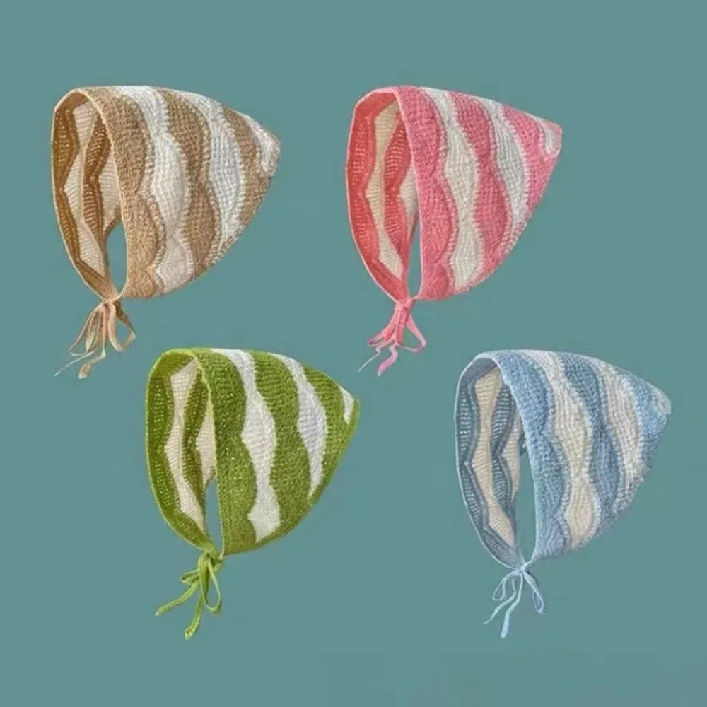 หวานถัก Turban Check Wave ภาษาฝรั่งเศสคํา Pastoral สไตล์สามเหลี่ยมผมที่มีสีสันอุปกรณ์เสริมผมสําหรับผู้หญิงหญิง