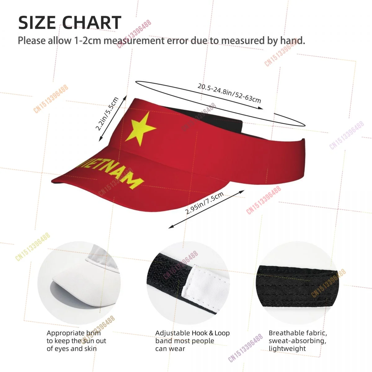 VIETNAM Flag Sunscreen Visor Cap Adjustable Breathable Sun Hats Unisex Sports for Beach Golf Tennis Outdoor