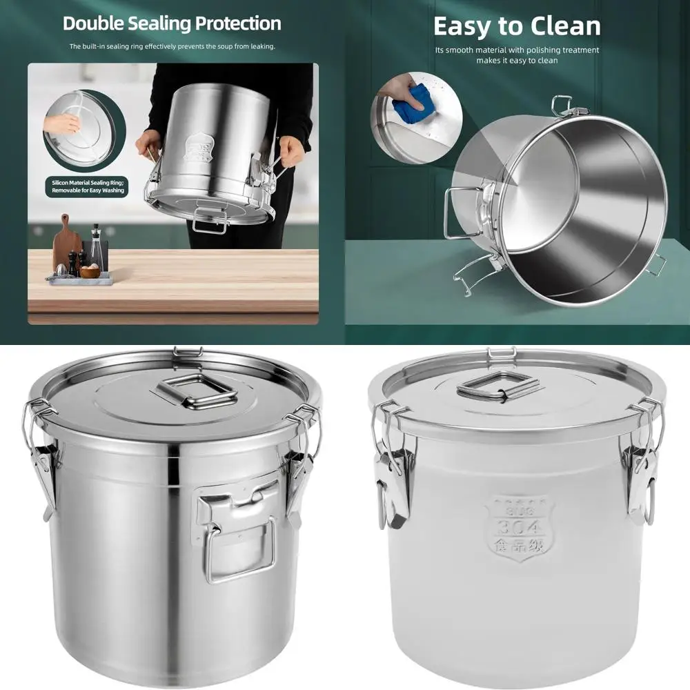 

Герметичный контейнер из нержавеющей стали 21 л с крышкой и зажимом для хранения кухонного корма для домашних животных, семян птиц и кофе