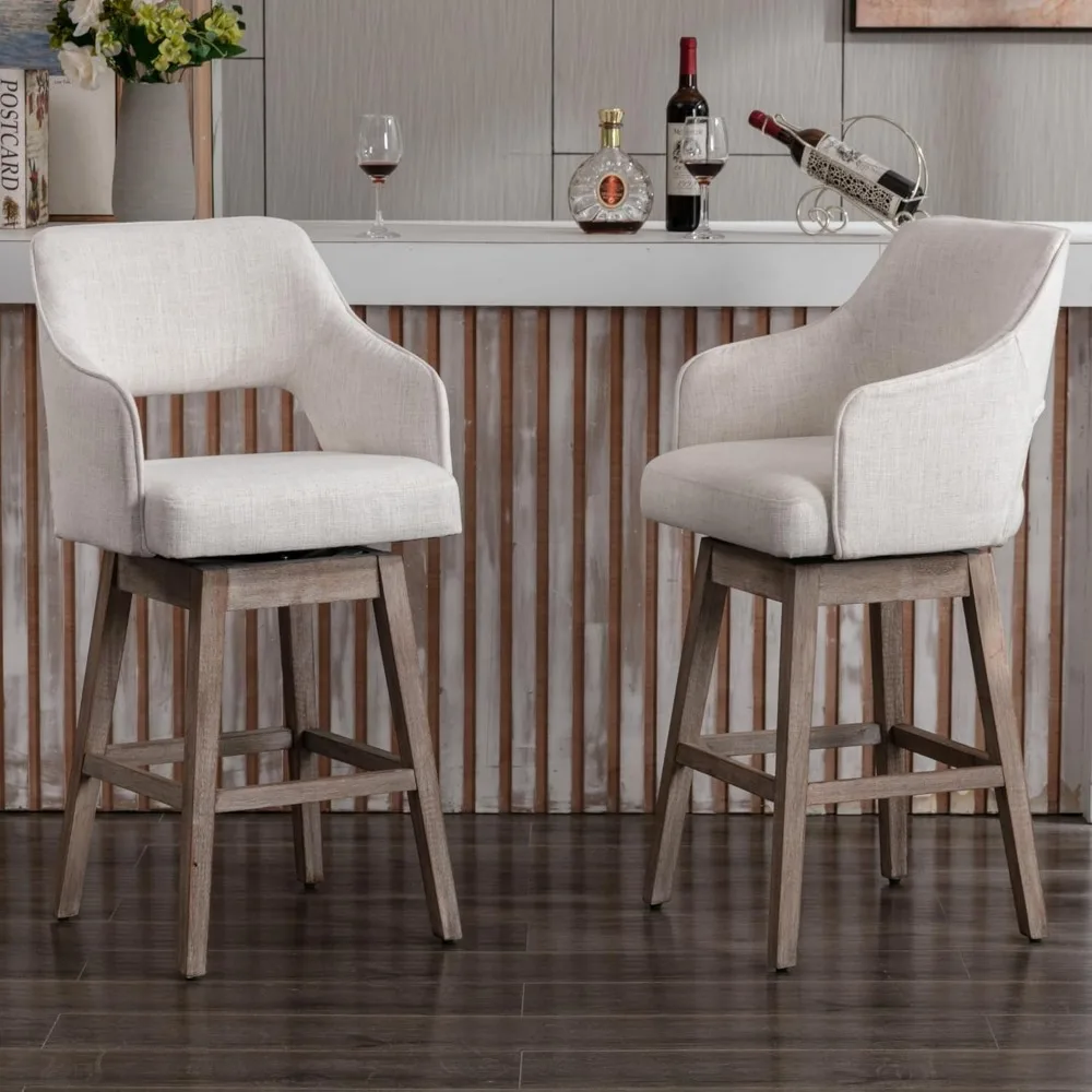 27-in Counter Height Swivel Barstools Set of 2, Linen Fabric 5-Inch Upholstered Bar Chair, Chair