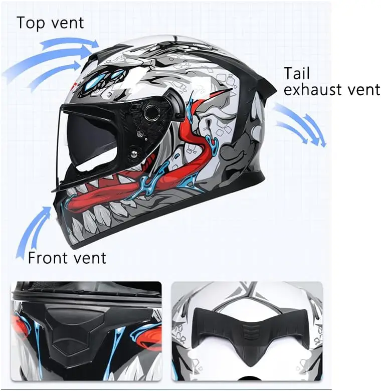 Capacete de motocicleta integral para adultos, aprovado pelo DOT, motocicleta, ciclomotor, street bike, corrida, crash com gráfico