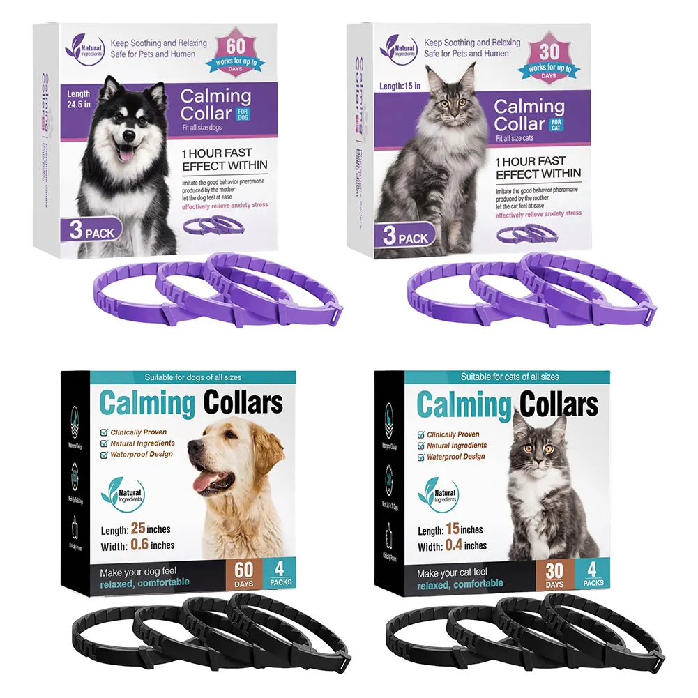 3/4 Pack Pheromone Collar Stress and Anxiety Relief Calm Collar Adjustable Natural Calm Relax Soothing Collars for Dogs/Cats