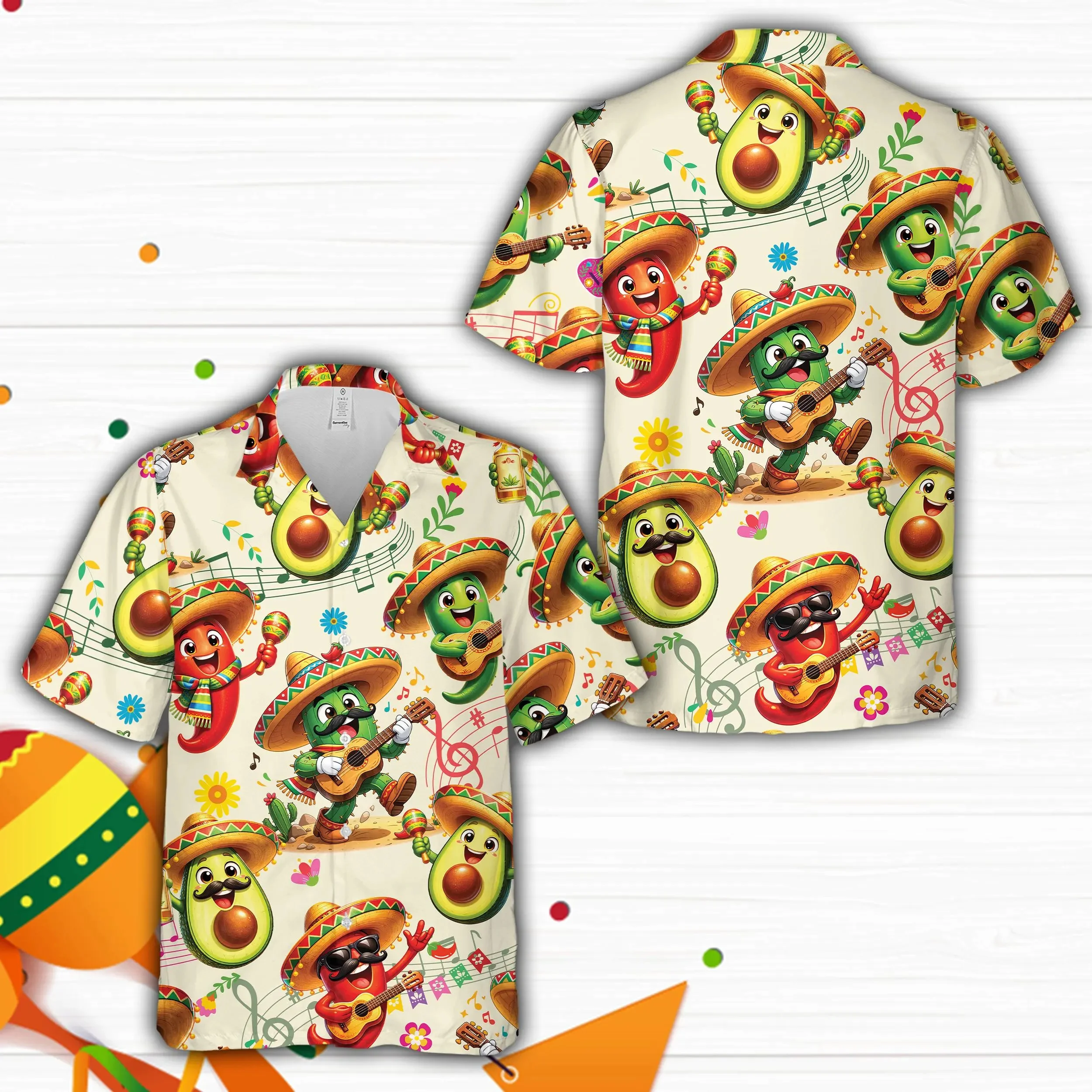 New Funny Cinco De Mayo Fiesta Hawaiian Shirt For Men & Women Mexican Chili Pepper Button Up Shirt Avocado Mariachi Aloha Shirt