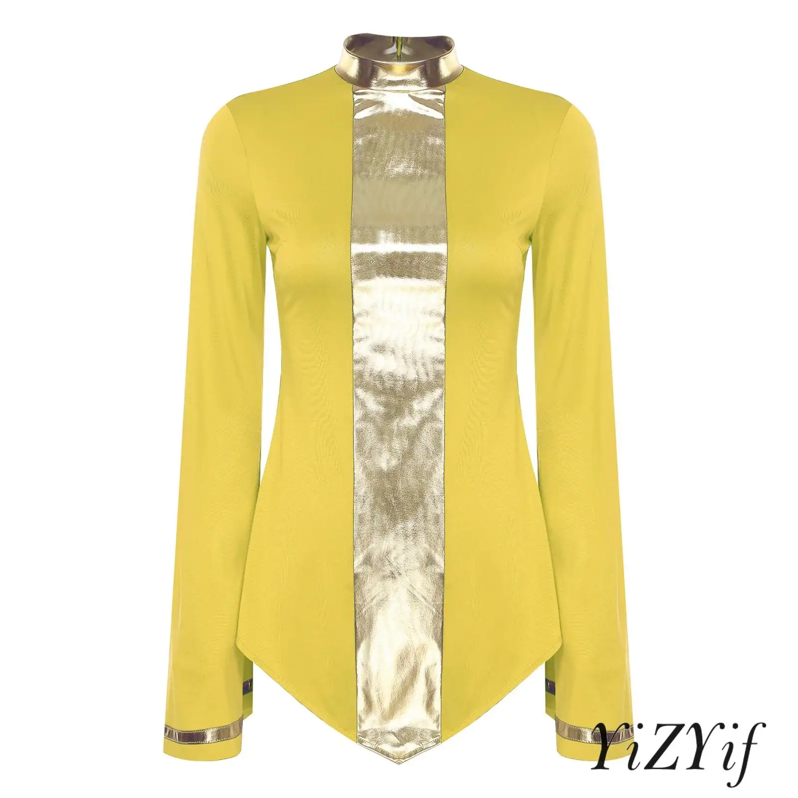 

Elegant Liturgical Dance Top for Women Metallic Patchwork Design with Flared Sleeves And Back Zipper for Worship Performance