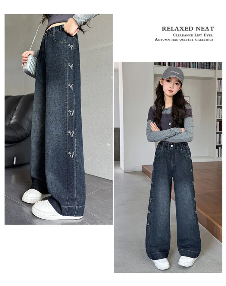 Neue Mädchen-Jeans mit Fleecefutter, Herbst-Winter, dicke, warme Kinderhose mit geradem Bein, Kinder-Allzweck-Jeanshose mit Polarfleece – Detail 17