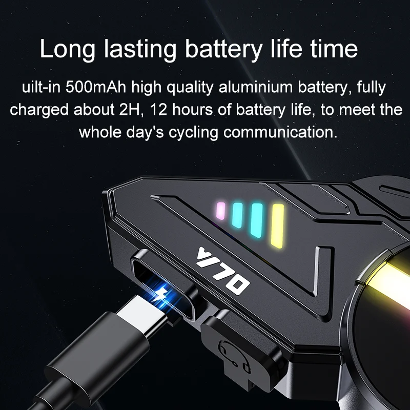 Y70 Motorcycle Helmet Headset Bluetooth 5.3 RGB Colorful Lights Earphone IPX6 Waterproof Support Connecting 2 Phones Same Time