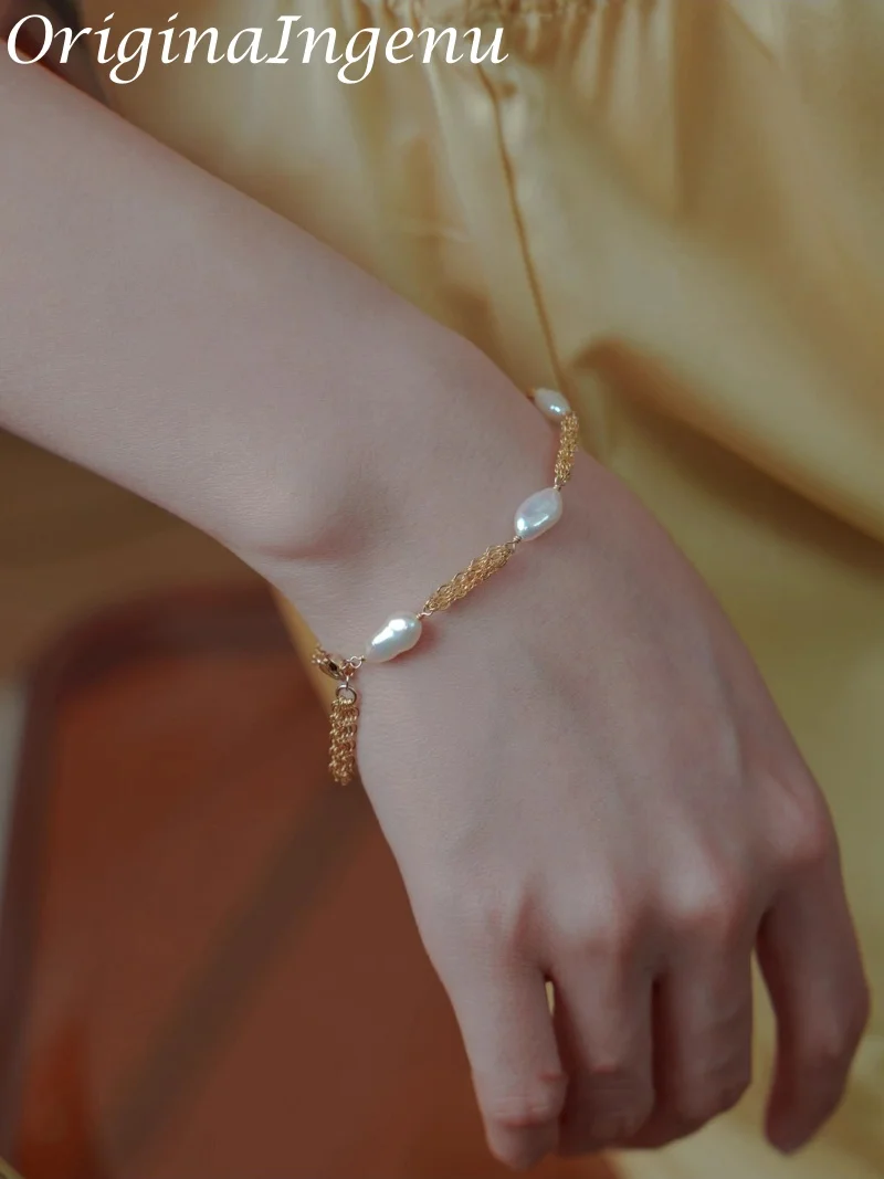 

Браслет из органического жемчуга в стиле барокко из серебра 925 пробы/14 карат, браслет ручной работы с кисточками, устойчивый к потускнению, гипоаллергенные ювелирные изделия