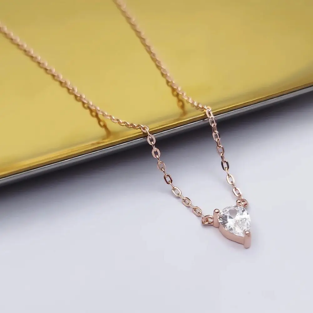 

HESHI 925 Sterling Silver Rose Gold Plated Single water drop Zircon Inlay Classic Geometric Pendant Necklace for Women Luxury