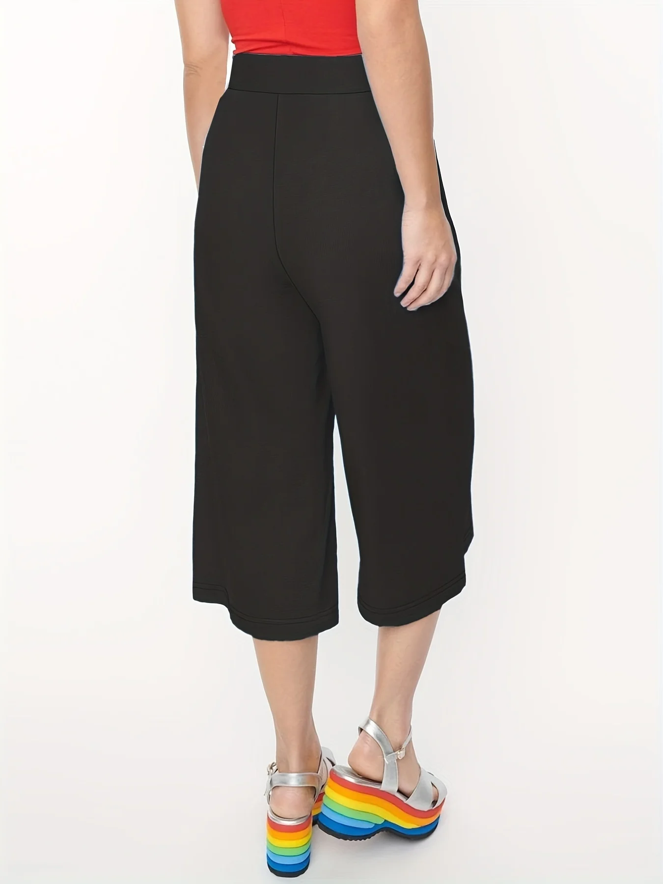 2024 Summer new plus size women's solid color British style daily commuting gentle temperament wide-leg pants.