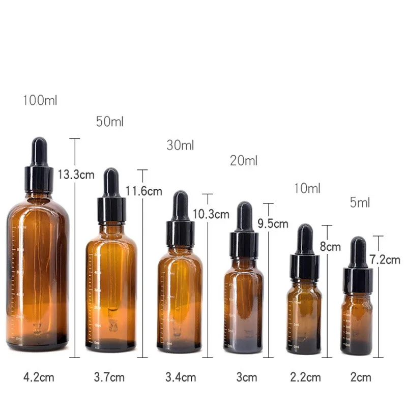 1PC 30ml 50ml 100ml Dropper Bottles With Scale Reagent Eye Drop Amber Glass Aromatherapy Liquid Pipette Bottle Refillable Bottle