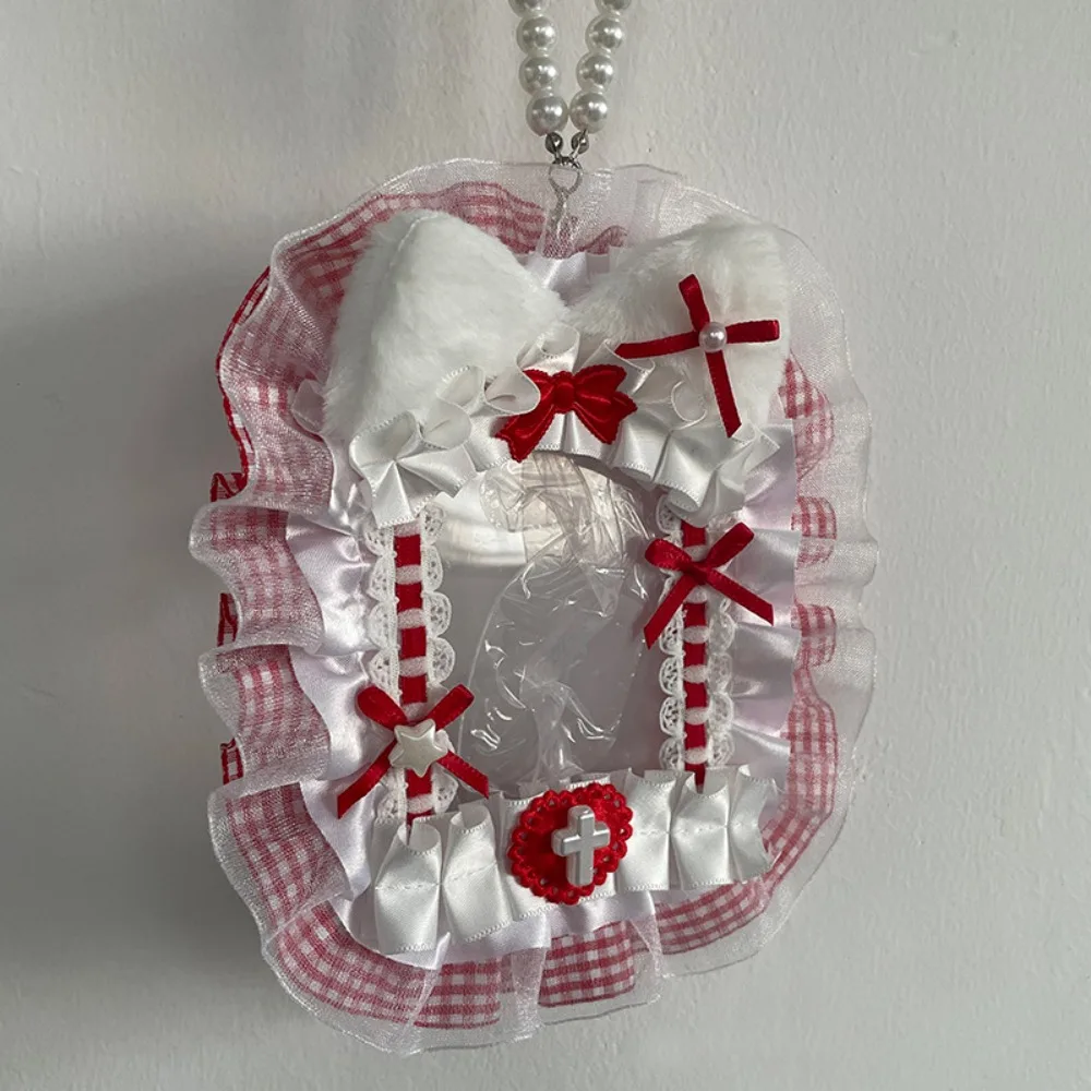 DIY بها بنفسك حامل بطاقة الدانتيل Photocard حالة لوليتا الحلو أنيمي أفخم حامل البطاقة صور حامي حالة Kawaii مع الشريط