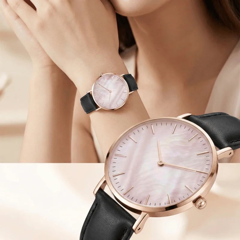 

Модные женские часы с узором в виде ракушки, простые аналоговые женские кварцевые наручные часы с кожаным ремешком, повседневные женские часы, relógio feminino