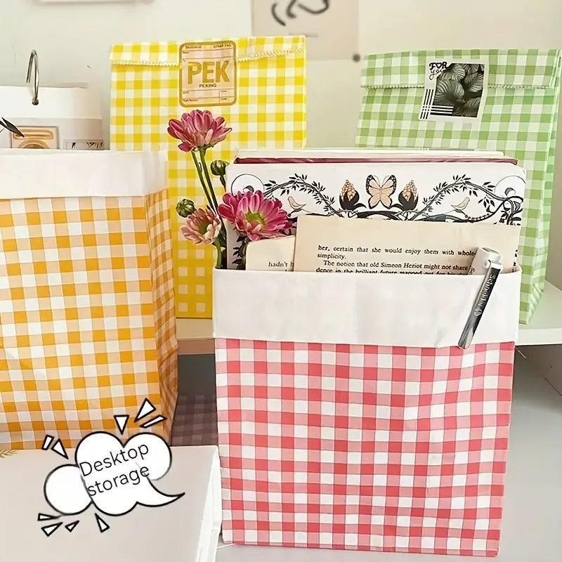 10pcs/pack Korean Style Simple Colorful Plaid Paper Bag Gift Bag Packaging Bag Candy Sundries Storage Paper Bag